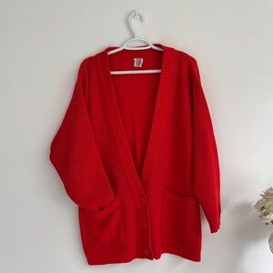 Vintage Raito Red Oversized Cozy Knit Cardigan Grandpa Style Chunky Sweater
